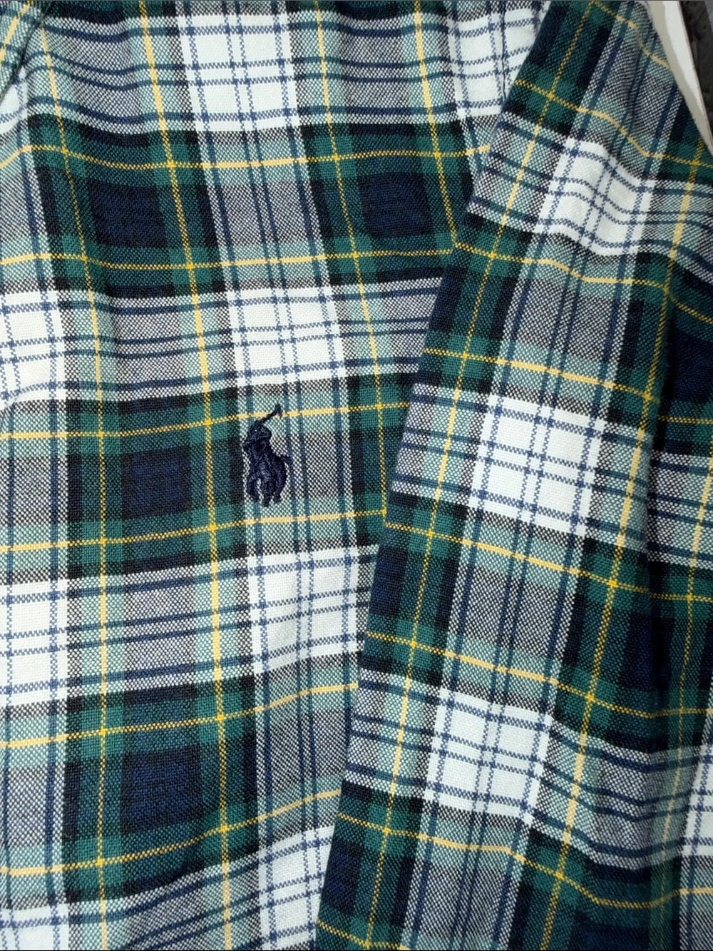 Bo's Ralph Lauren Navy,‎ Green & White Plaid Button-Up Shirt